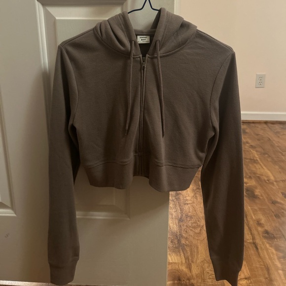Sunday Best Taupe Waffle Knit Cropped Hoodie - Picture 1 of 3